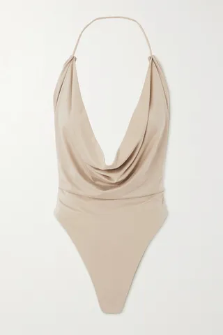 GAUGE81 - Manaus Open-back Draped Stretch-jersey Halterneck Bodysuit - Neutrals
