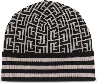 Black Monogram Wool Beanie Hat