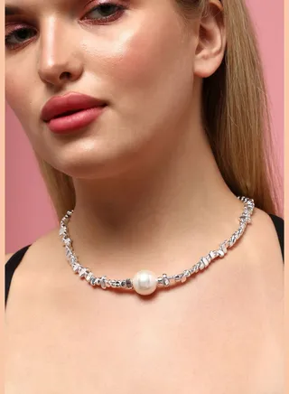 Silver Plated Pearls Western Wear Choker Necklace For Women