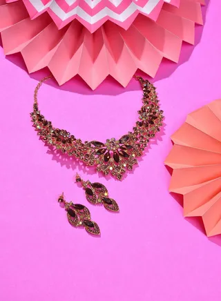 Gold Plated Designer Stone Necklace and Earring Set