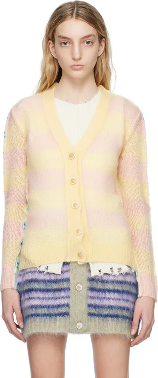 Marni Yellow & Off-White Paneled Cardigan