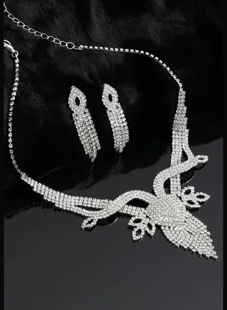 Gold Plated Party Designer Stone Necklace and Earring Set For Women