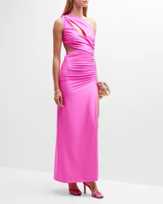 Gala Cutout Ruched Side-Slit One-Shoulder Gown