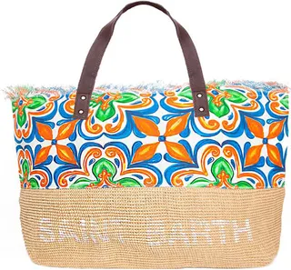 Jute And Maiolica Multicolor Print Cotton Bag