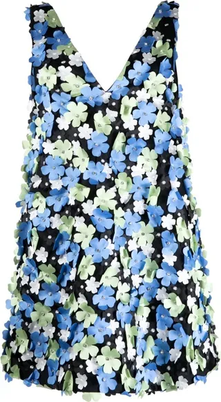 Elena floral-appliqué minidress
