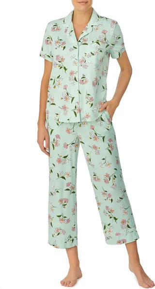 Print Short Sleeve Crop Pajamas