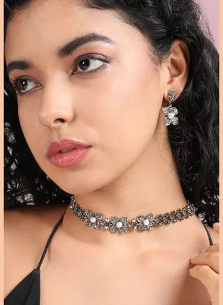 Gold Plated Designer Stone Party Wear Necklace and Earring Set For Women
