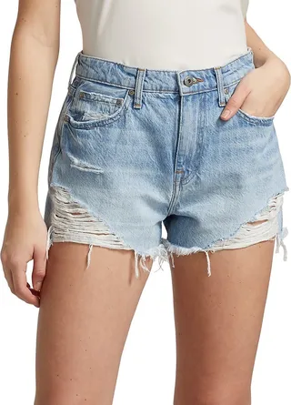 Leo High-Rise Distressed Denim Shorts