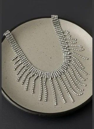 Silver Plated Designer Stones and Beaded Western Wear Necklace For Women