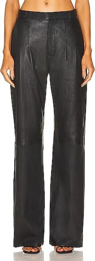 SPRWMN Leather Straight Leg Trouser in Black