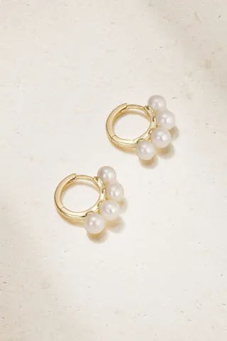 Mateo - 4 Point 14-karat Gold Pearl Hoop Earrings - One size