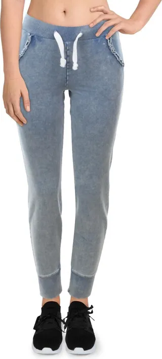Womens Acid Wash Ruffled Sweatpants