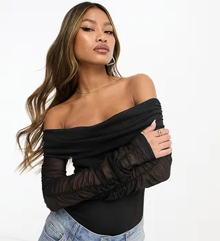 ASYOU mesh corset seam detail bodysuit in black