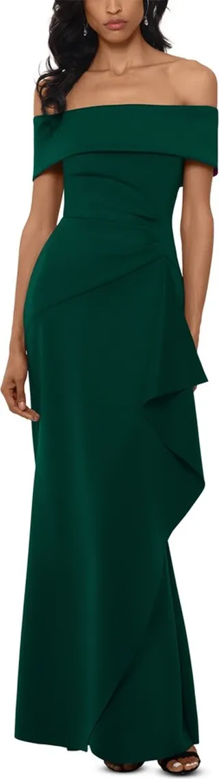 Xscape Ruffled Off-The-Shoulder Gown