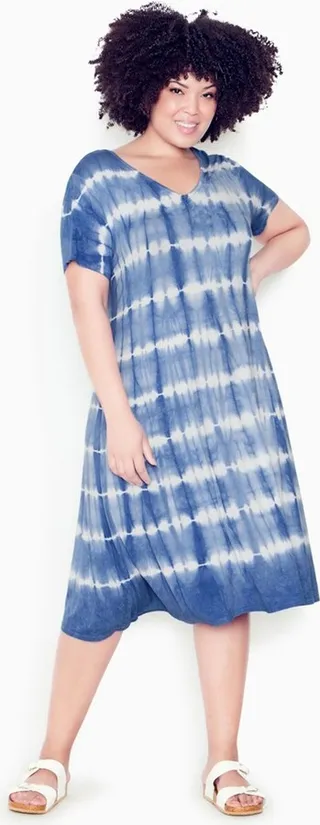 AVENUE | Women's Plus Size Cross Back Knit Tie Dye Dress - blue - 30W