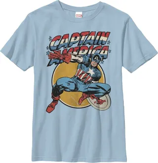 Boy's Marvel Captain America Shield T-Shirt - Light Blue - Large