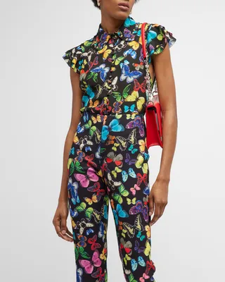 Martel Flutter-Sleeve Silk Blouse