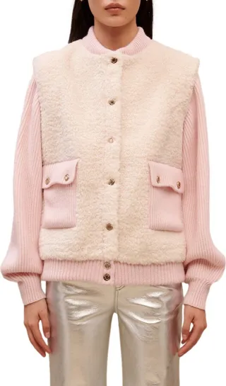 Billy Mixed Media Knit Bomber Jacket