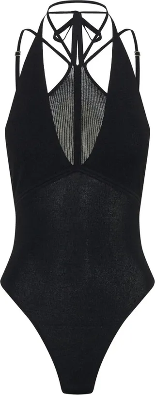 Halterneck-Fastening Mesh Bodysuit