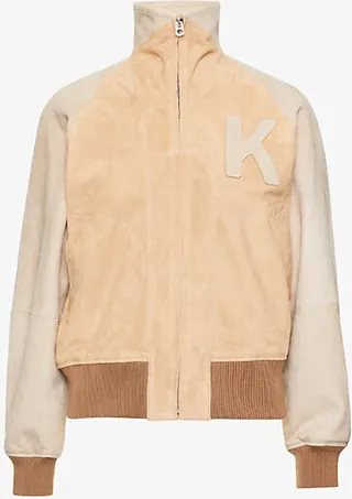 Womens Cognag Brand-appliqué uede Bomber Jacket