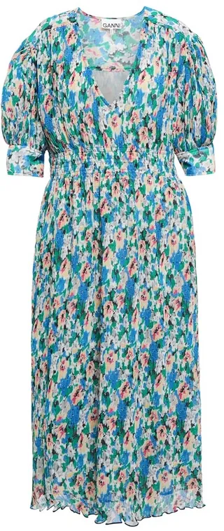 Floral pleated georgette midi dress