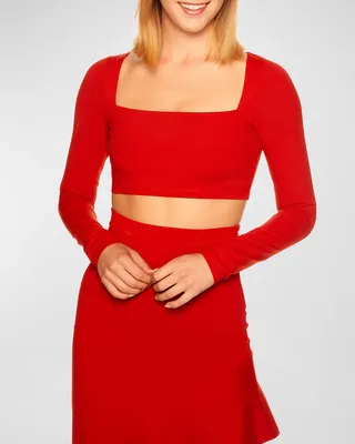 Square-Neck Long-Sleeve Crop Top