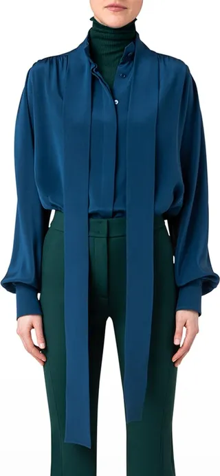 Silk Crepe Detachable Bow Blouse