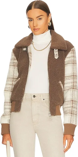 Wool Plaid Sherpa Bomber Jacket