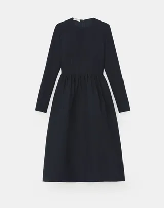 Wool Silk Crepe Midi Fit Flare Dress