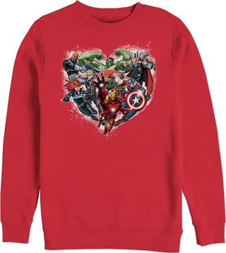 Men's Marvel Valentine's Day Avenger Heart Collage Sweatshirt - Red - Medium