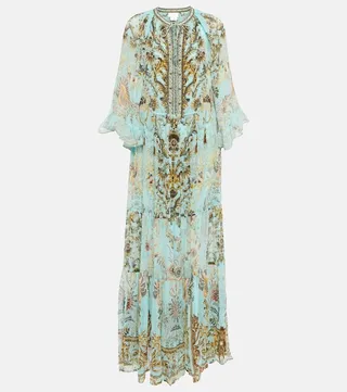 Floral embellished silk maxi dress