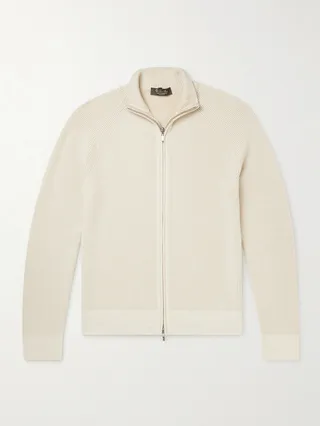 Ribbed Baby Cashmere Zip-Up Sweater