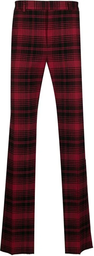 Plaid-Patterned Straight-Leg Trousers