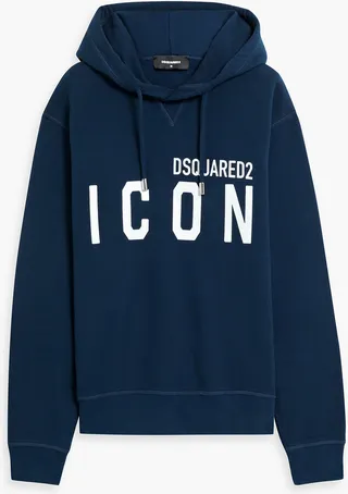 Printed French cotton-terry hoodie