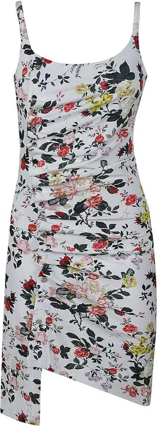 Paco Rabanne Floral Printed Asymmetric Ruched Mini Dress