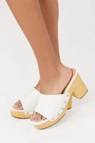 Studded Faux Leather Clog Heels