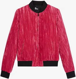 Womens PIN01 Crushed-velvet Bomber Jacket