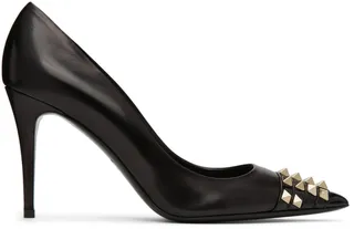 Valentino Garavani Black & Gold Alcove Stud Toe Heels