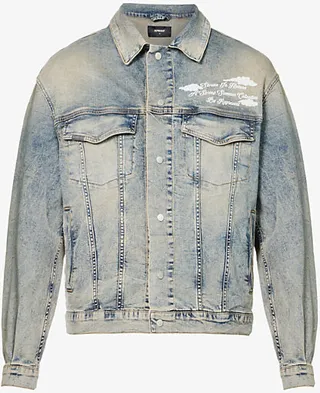 ens Blue Cream Storms in Heaven Graphic-print Regular-fit Stretch-denim Jacket