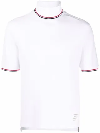 stripe-detailed cotton piqué T-shirt