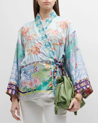 Teagan Reversible Floral-Embroidered Kimono