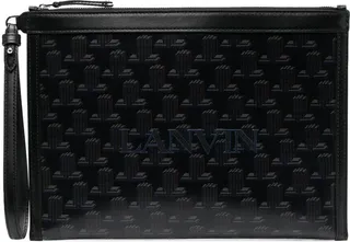Monogram-Print Leather Clutch Bag