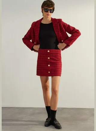 Red Premium High Quality Mini Woven Skirt TWOAW24ET00275