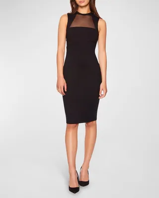 Cutout Mesh Short Crewneck Dress
