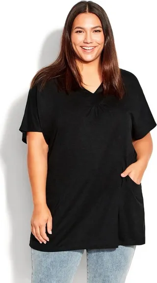 AVENUE | Women's Plus Size Pocket Pleat Tunic - black - 18W