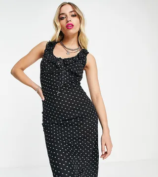 Reclaimed Vintage inspired ditsy print midi dress in black