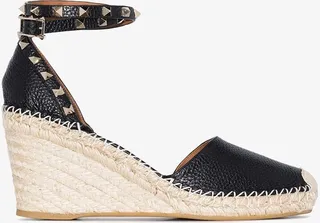 Black Rockstud 85 Leather Wedge Espadrilles