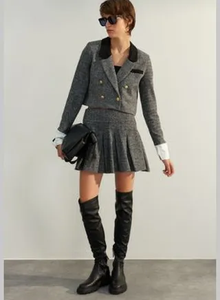 Gray Premium High Quality Mini Woven Skirt TWOAW24ET00259