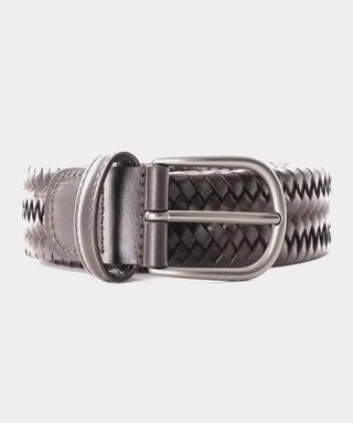 Anderson's Woven Leather Belt In Dark Brown