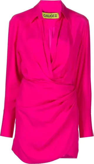 Ruched Long-Sleeve Shirt Dress